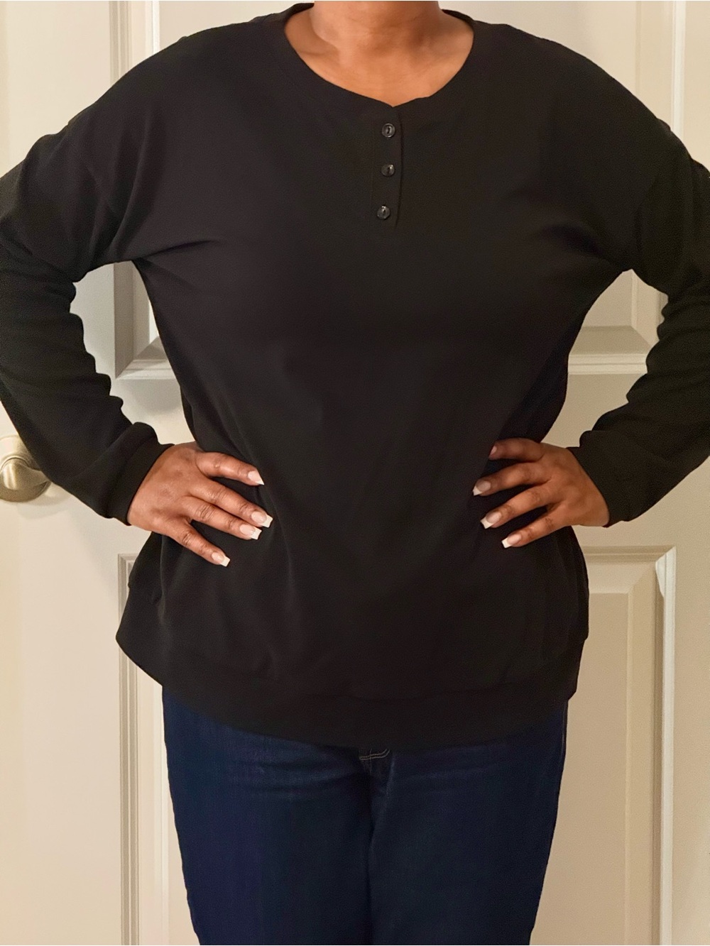 Amazon Women’s Black Crewneck Henley Pullover